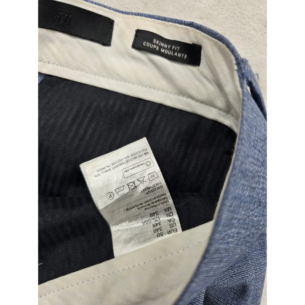 H&M Skinny Fit Suit Mens‎ 40R 2 Piece Pants 34x29 Blue Wool Blend